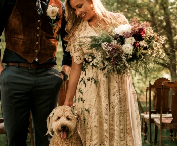 Bride Floral Bouquet with a Dog