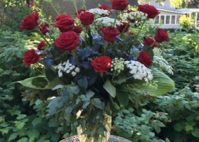 Red rose funeral vase arrangement David Lee Funeral Home