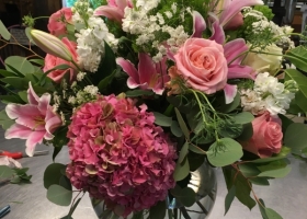 Pink large vase arrangement funeral David Lee Funeral Home