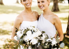 White & Pale Blue Bridal and Bridesmaids Bouquet