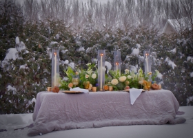 Romantic Candle and Floral Table Centerpiece