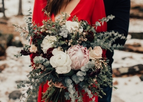 Brides Floral Bouquet with White Blush and Merlot Flowers
