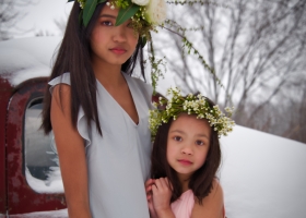 Flower Hairpiece by Bloomberry Floral on 2 girls Minnesota Winter