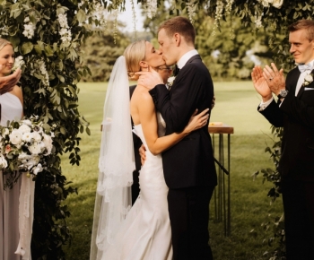Bride and Groom Kissing Golf Course Wedding Wayzata