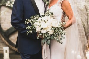 Bridal bouquet & boutonniere by Minnesota Wedding Floral Designer at Bloomberry Floral